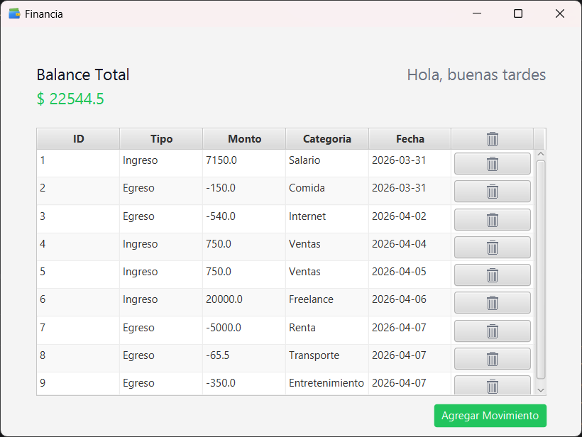 Preview de la aplicación Financia